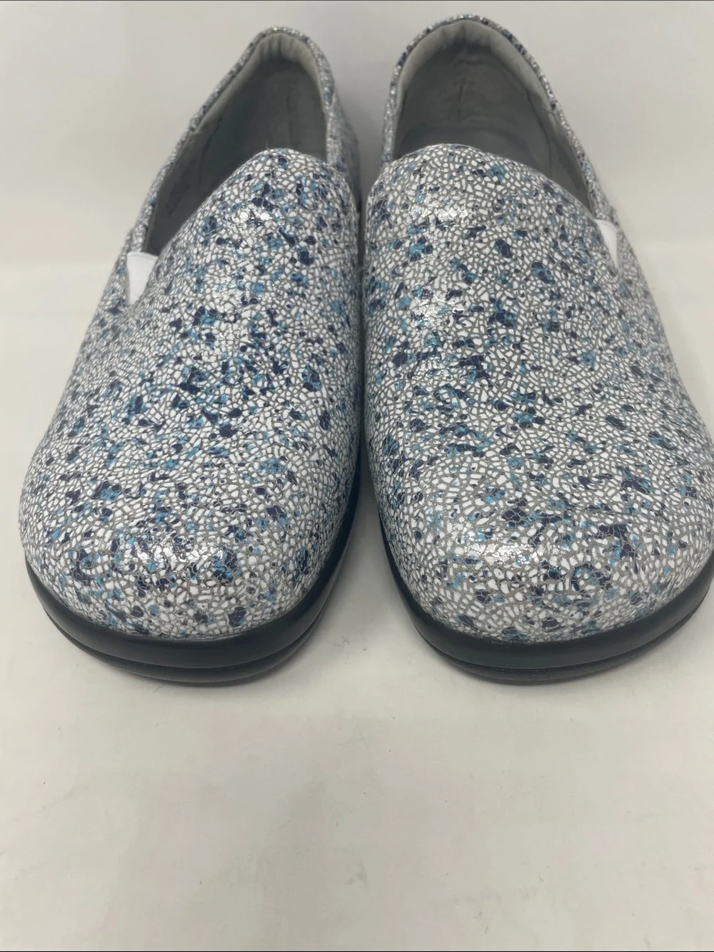 Alegria By PG Lite Leather Sparkling Blue Silver Slip-On Flats Size  7.5